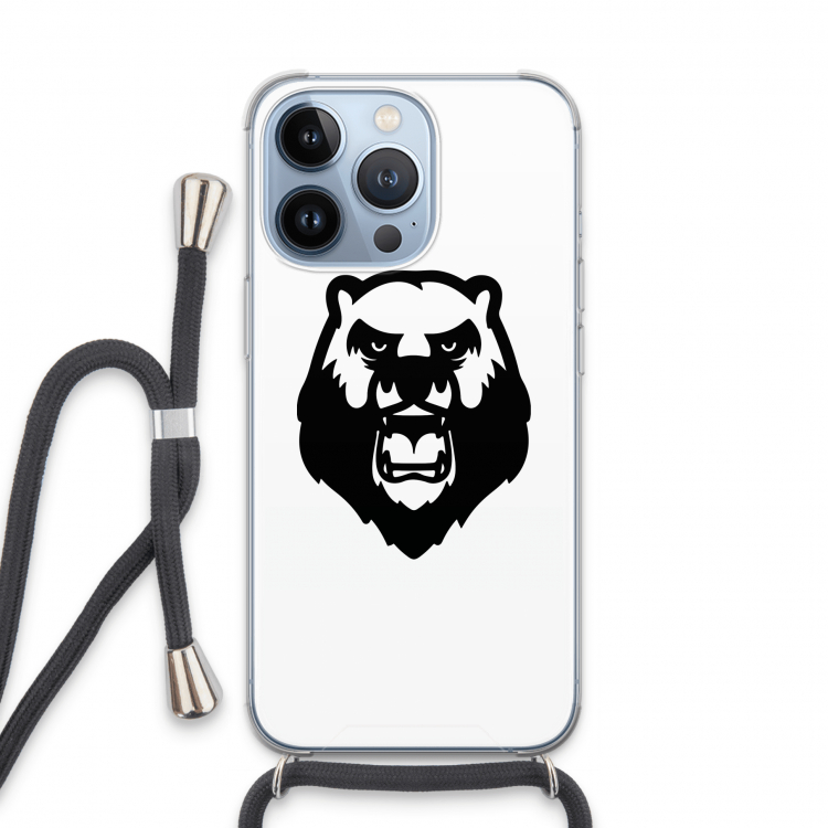 Angry Bear (white): iPhone 13 Pro Transparant Hoesje met koord