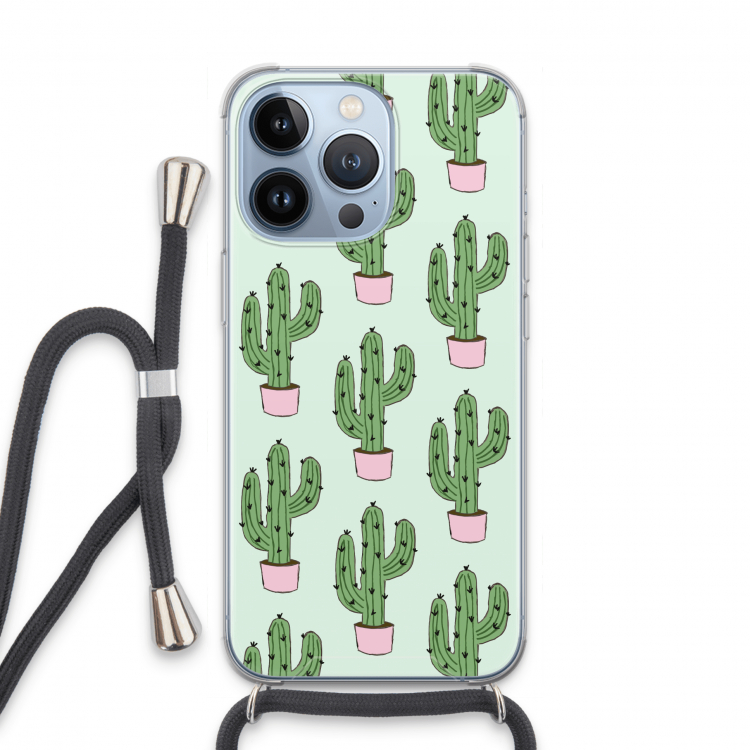 Cactus Lover: iPhone 13 Pro Transparant Hoesje met koord