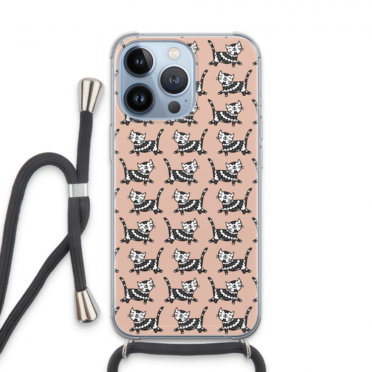 Zwarte poes: iPhone 13 Pro Transparant Hoesje met koord