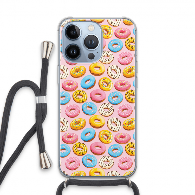 Pink donuts: iPhone 13 Pro Transparant Hoesje met koord