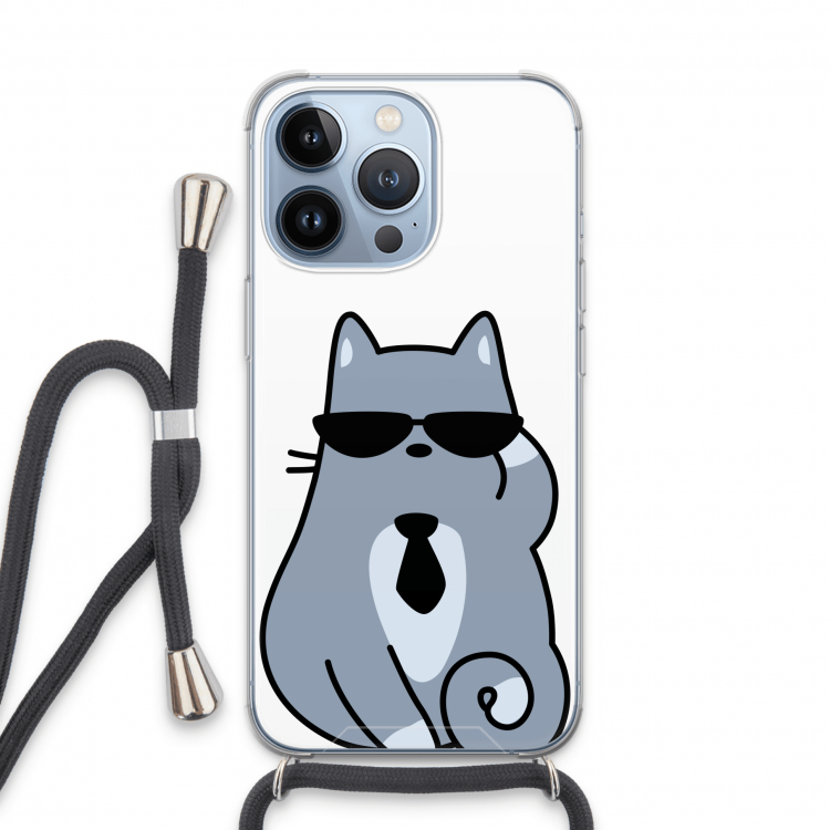 Cool cat: iPhone 13 Pro Transparant Hoesje met koord