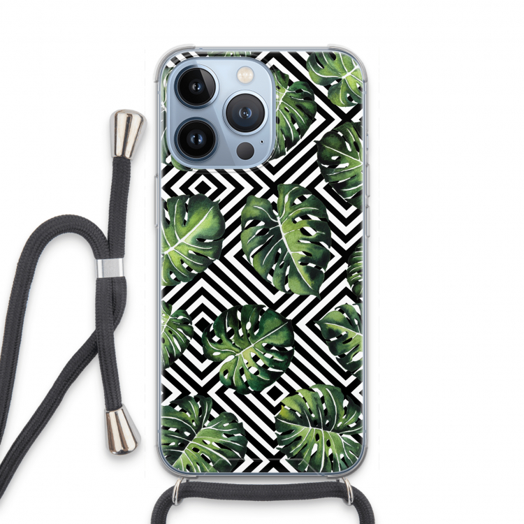 Geometrische jungle: iPhone 13 Pro Transparant Hoesje met koord