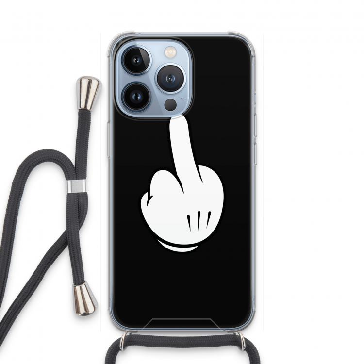 Middle finger black: iPhone 13 Pro Transparant Hoesje met koord