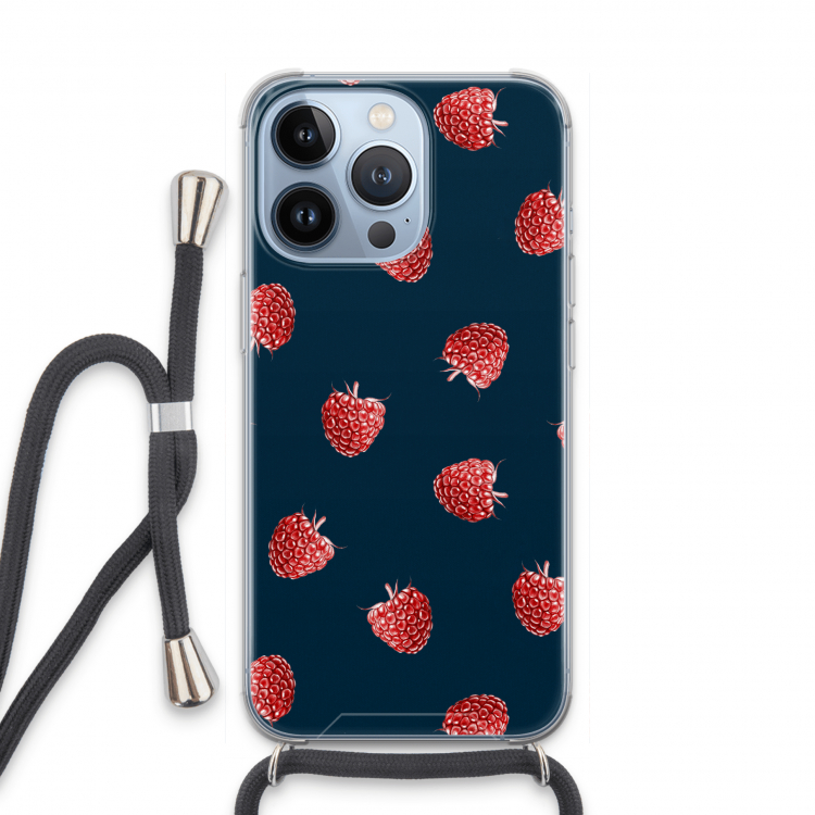 Framboosjes: iPhone 13 Pro Transparant Hoesje met koord