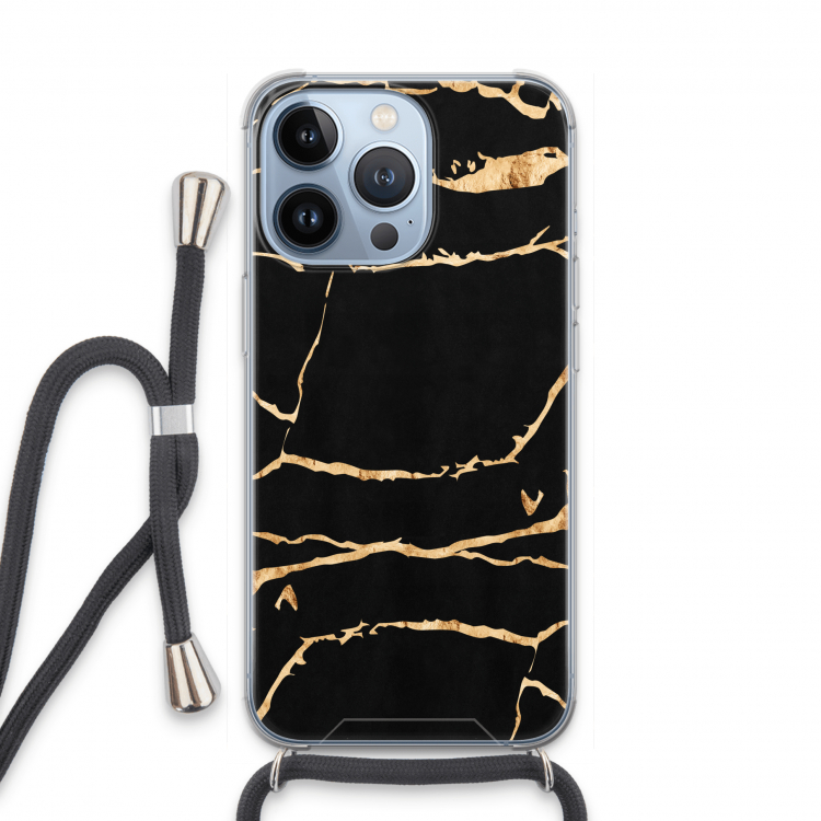 Gouden marmer: iPhone 13 Pro Transparant Hoesje met koord