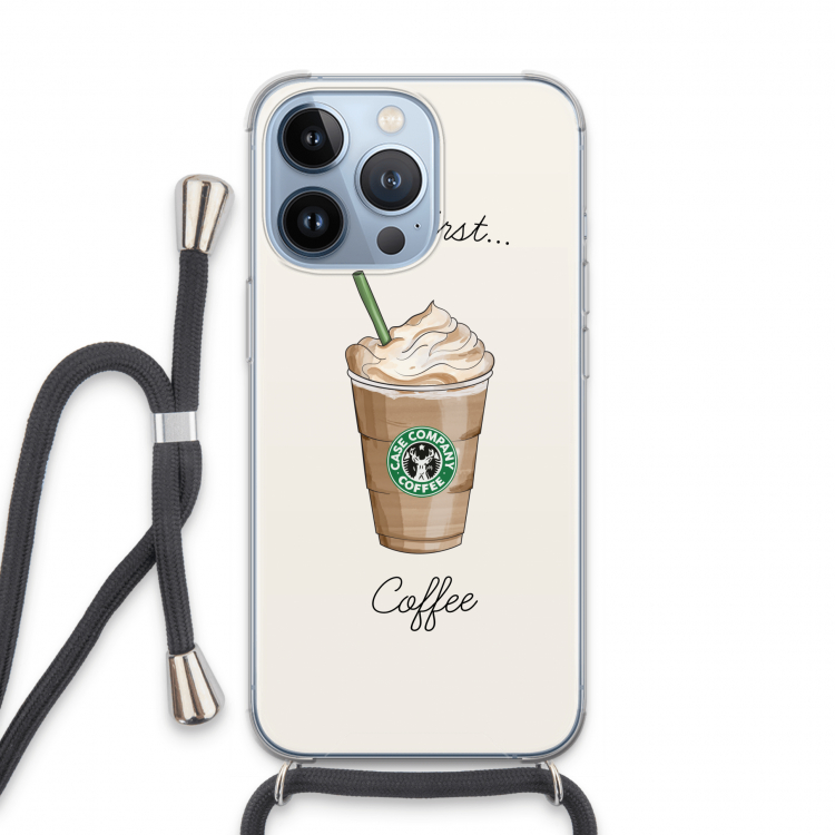 But first coffee: iPhone 13 Pro Transparant Hoesje met koord
