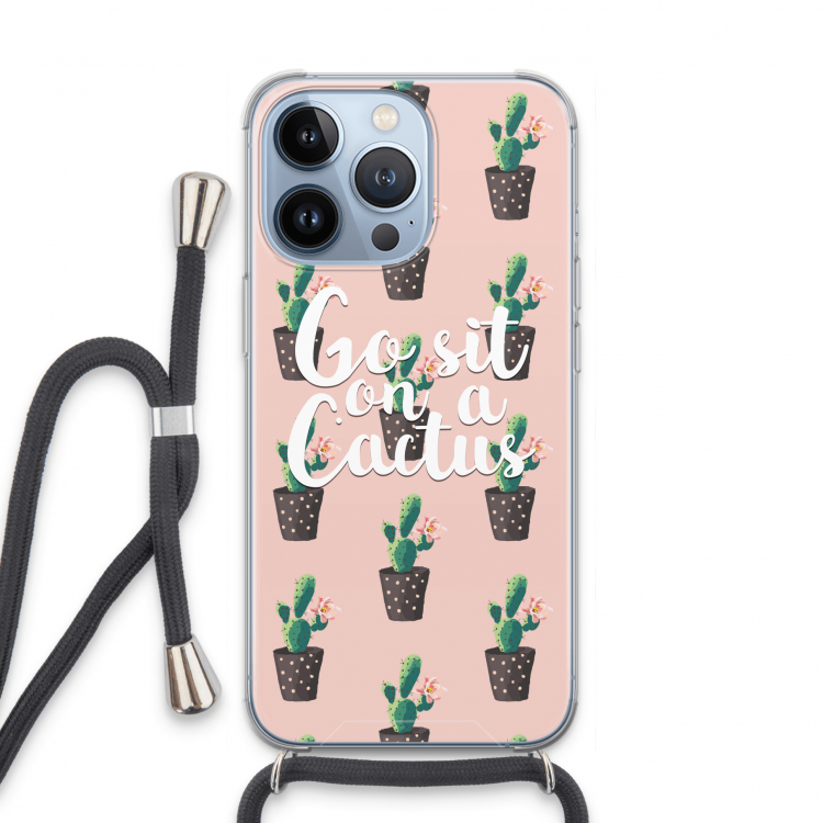 Cactus quote: iPhone 13 Pro Transparant Hoesje met koord