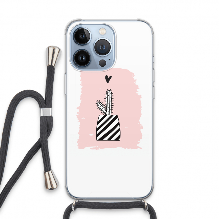 Zwart-wit cactus: iPhone 13 Pro Transparant Hoesje met koord