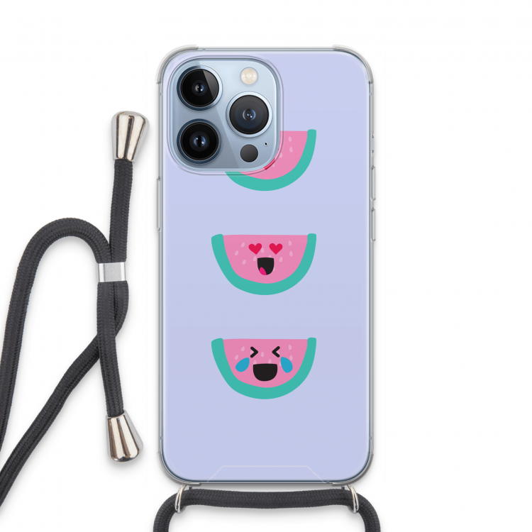 Smiley watermeloen: iPhone 13 Pro Transparant Hoesje met koord