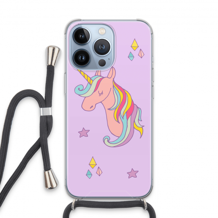 Roze eenhoorn: iPhone 13 Pro Transparant Hoesje met koord