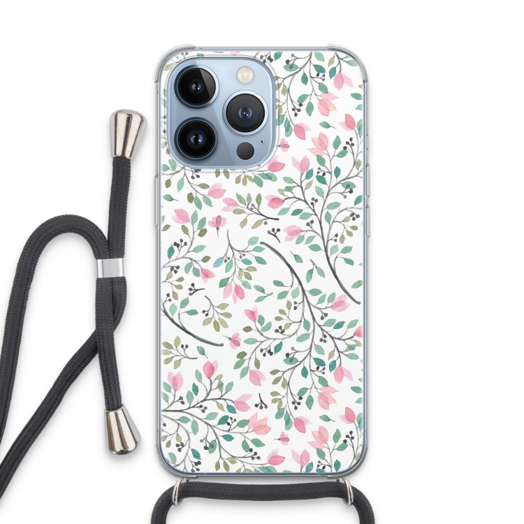 Sierlijke bloemen: iPhone 13 Pro Transparant Hoesje met koord