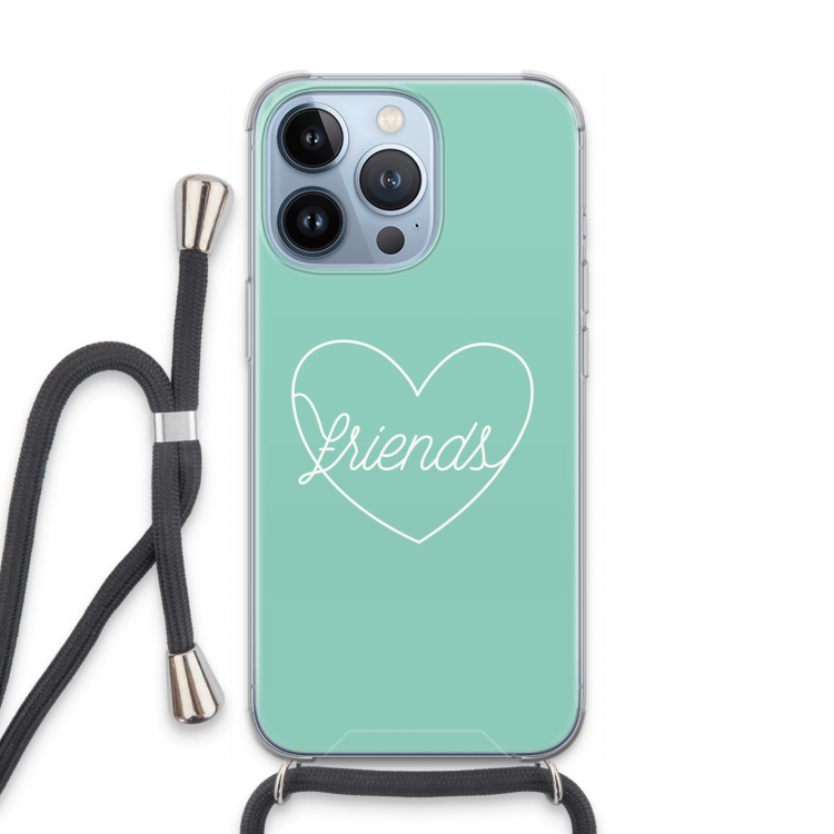 Friends heart pastel: iPhone 13 Pro Transparant Hoesje met koord
