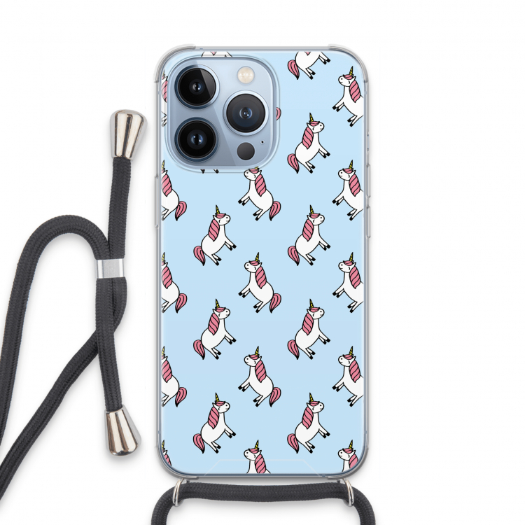Eenhoorns overal: iPhone 13 Pro Transparant Hoesje met koord