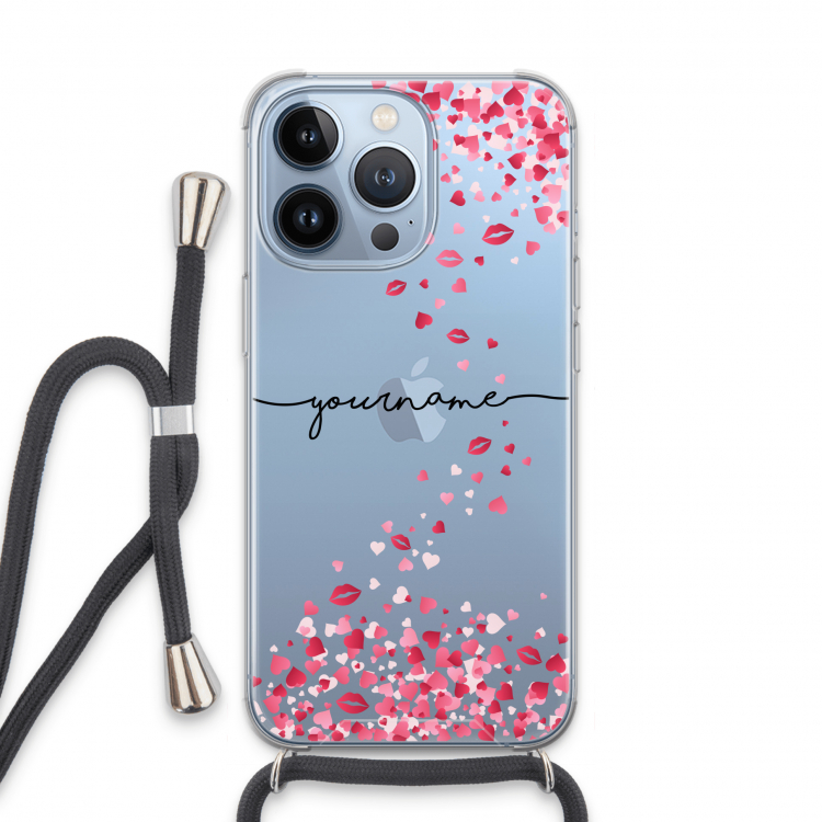 Hartjes en kusjes: iPhone 13 Pro Transparant Hoesje met koord