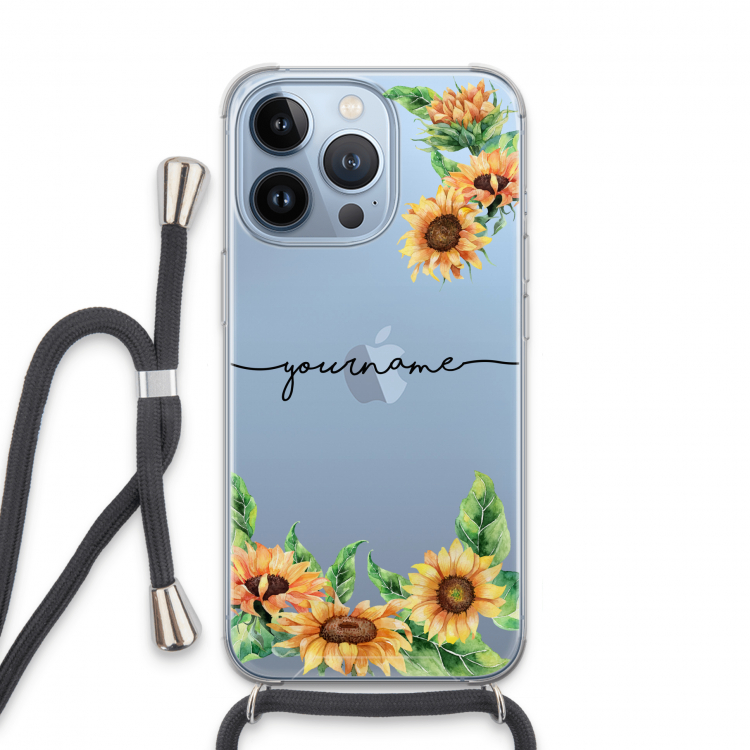Zonnebloemen: iPhone 13 Pro Transparant Hoesje met koord