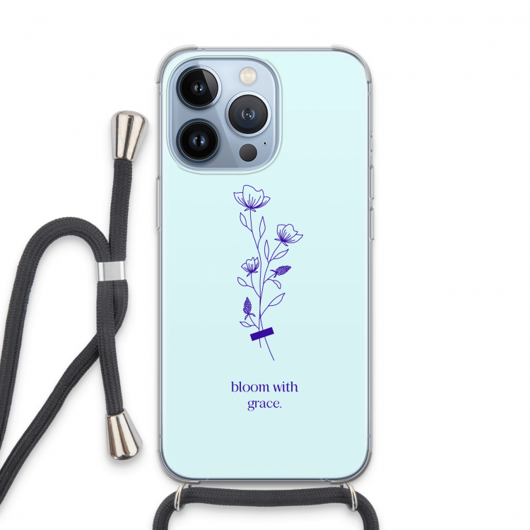 Bloom with grace: iPhone 13 Pro Transparant Hoesje met koord