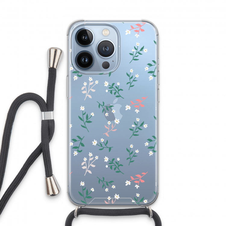 Small white flowers: iPhone 13 Pro Transparant Hoesje met koord