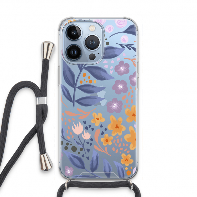 Flowers with blue leaves: iPhone 13 Pro Transparant Hoesje met koord
