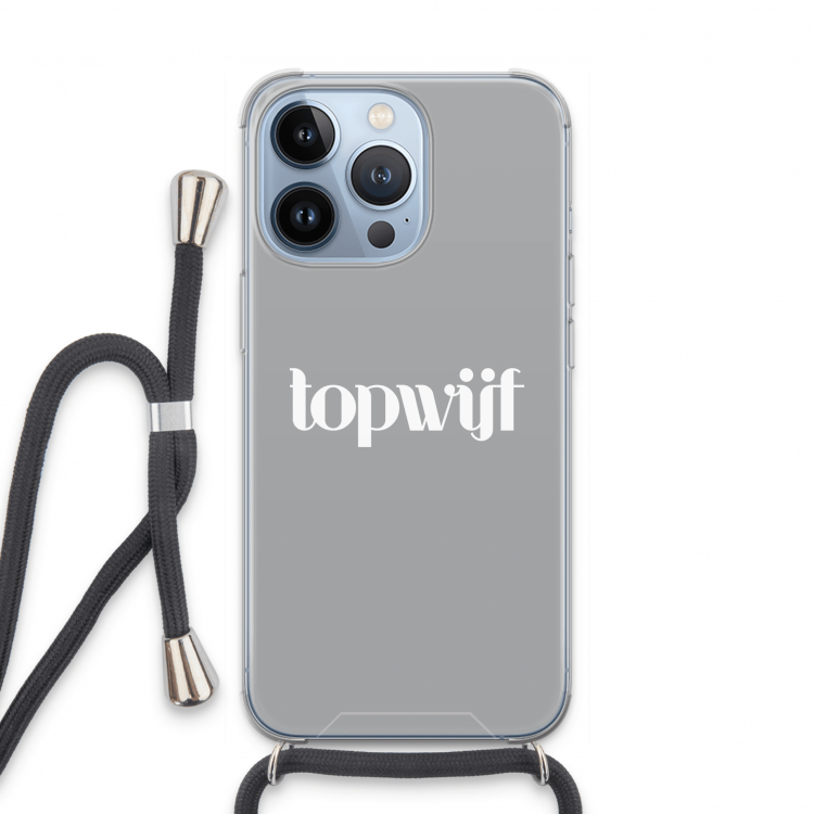 Topwijf Grijs Wit: iPhone 13 Pro Transparant Hoesje met koord