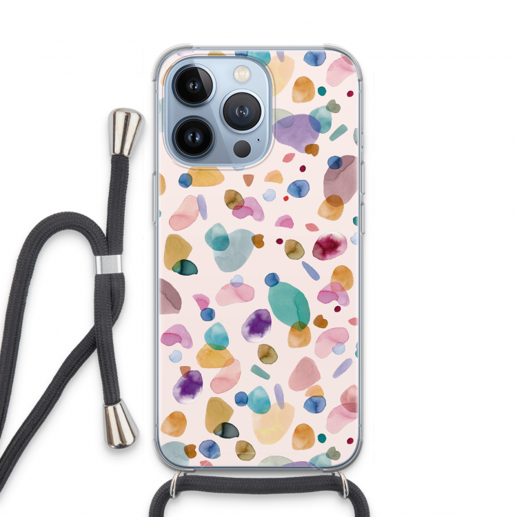 Terrazzo Memphis Pink: iPhone 13 Pro Transparant Hoesje met koord