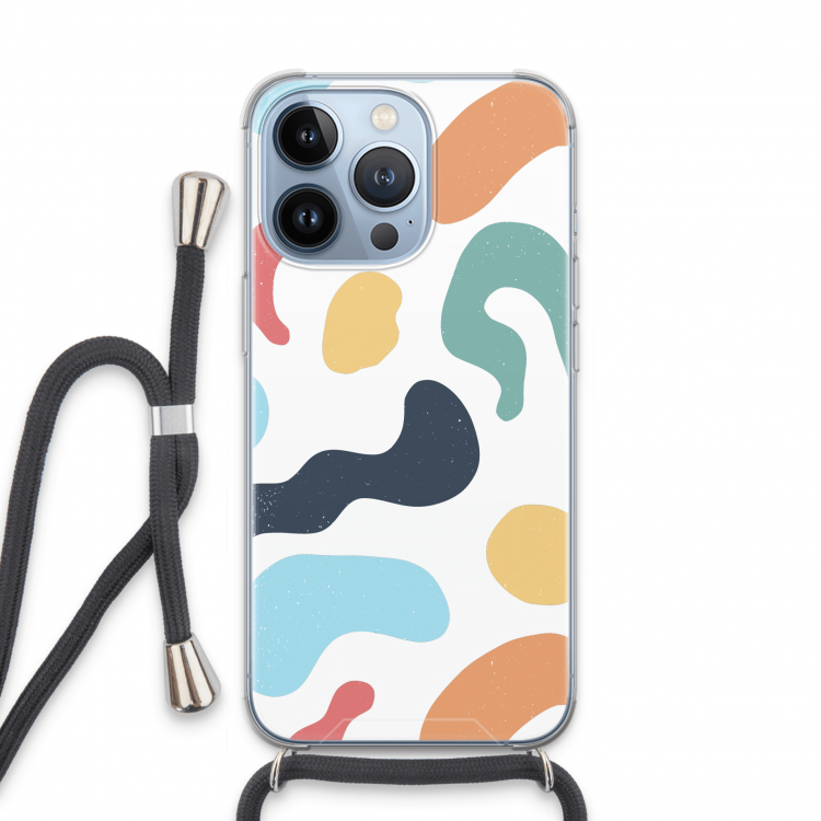 Memphis Shapes Blue: iPhone 13 Pro Transparant Hoesje met koord