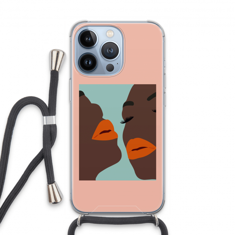 Orange lips: iPhone 13 Pro Transparant Hoesje met koord