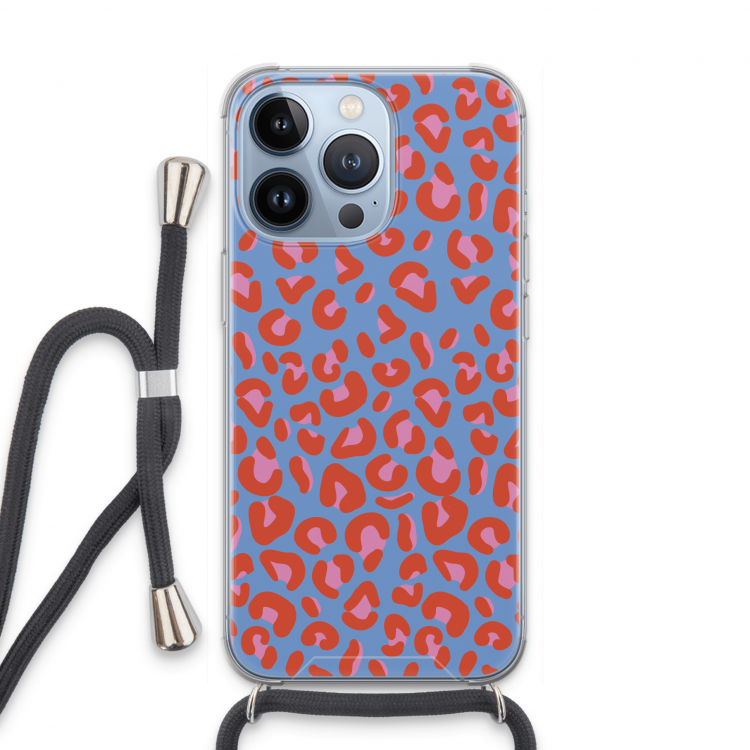 Leopard blue: iPhone 13 Pro Transparant Hoesje met koord
