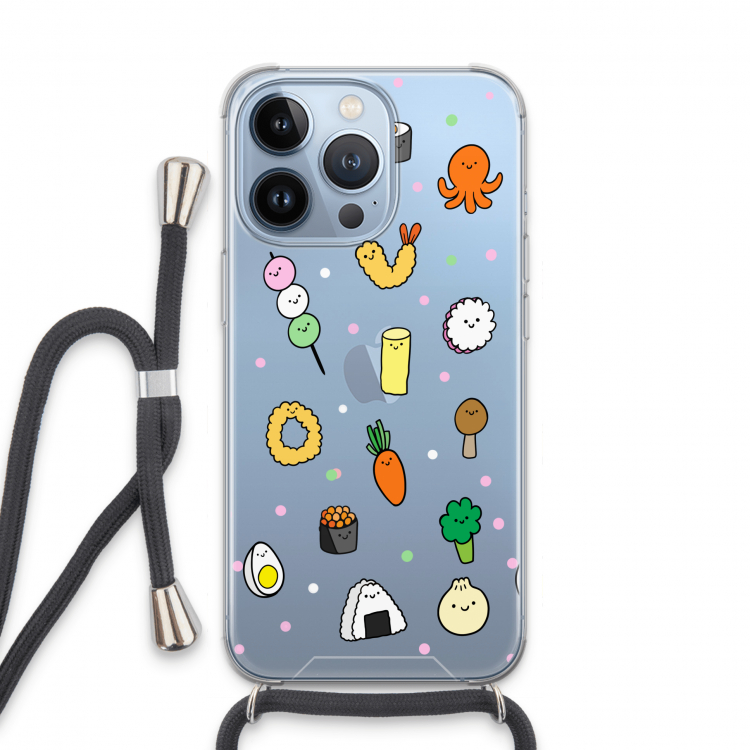 Happy bento friends: iPhone 13 Pro Transparant Hoesje met koord