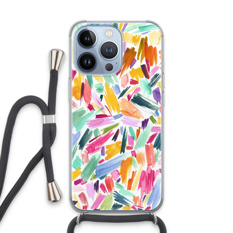 Watercolor Brushstrokes: iPhone 13 Pro Transparant Hoesje met koord