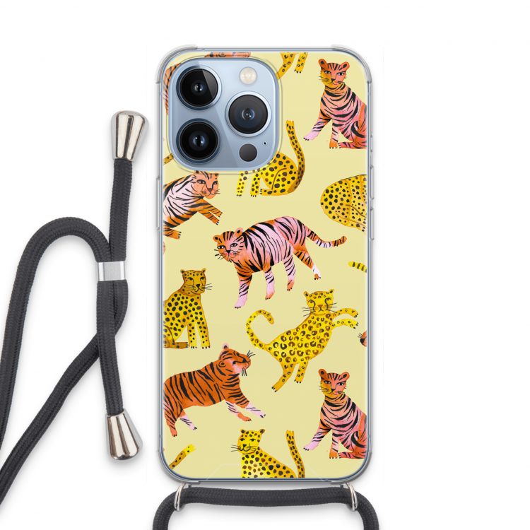 Cute Tigers and Leopards: iPhone 13 Pro Transparant Hoesje met koord