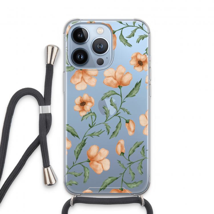 Peachy flowers: iPhone 13 Pro Transparant Hoesje met koord