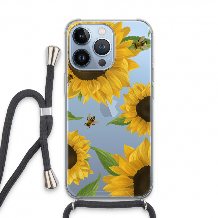 Sunflower and bees: iPhone 13 Pro Transparant Hoesje met koord