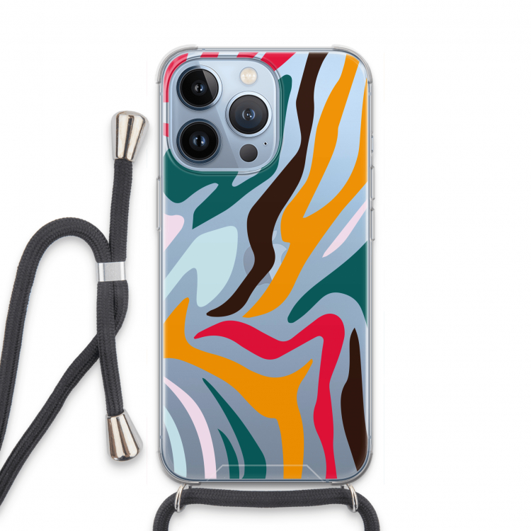 Colored Zebra: iPhone 13 Pro Transparant Hoesje met koord