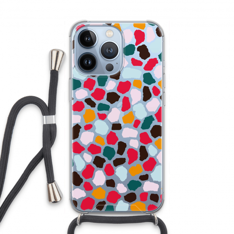 Colored Giraffe: iPhone 13 Pro Transparant Hoesje met koord