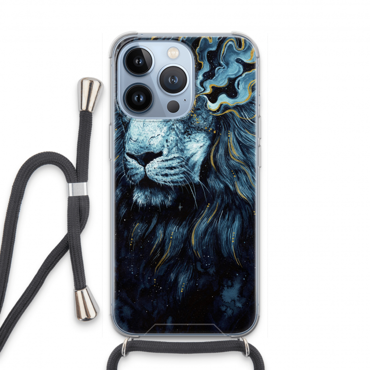 Darkness Lion: iPhone 13 Pro Transparant Hoesje met koord
