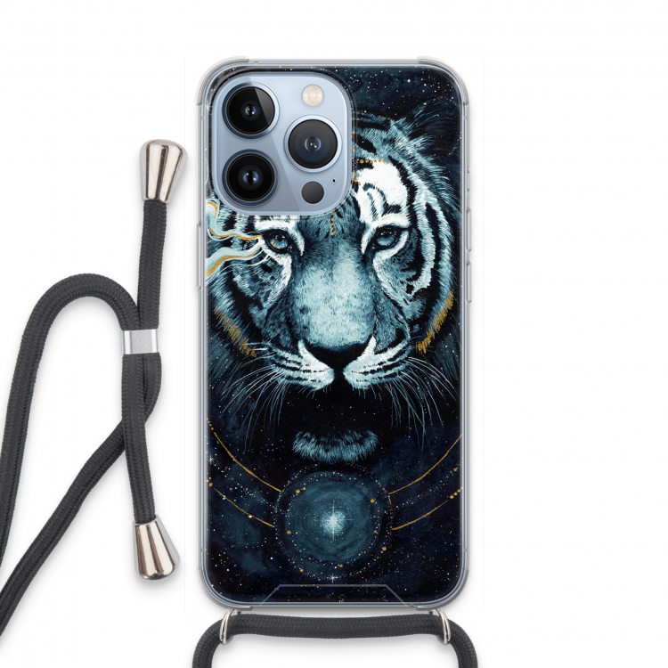 Darkness Tiger: iPhone 13 Pro Transparant Hoesje met koord
