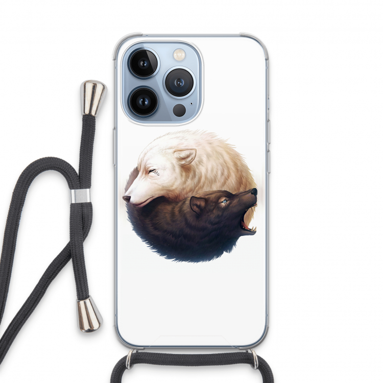 Yin Yang Wolves: iPhone 13 Pro Transparant Hoesje met koord