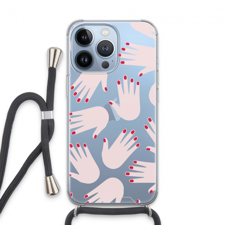 Hands pink: iPhone 13 Pro Transparant Hoesje met koord