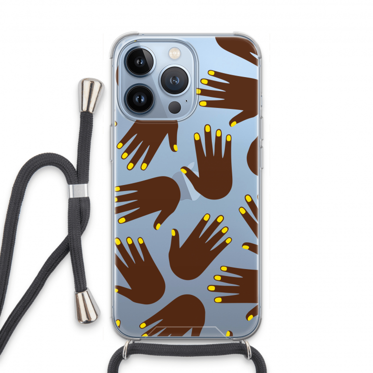 Hands dark: iPhone 13 Pro Transparant Hoesje met koord