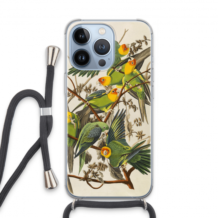 Carolinaparkiet: iPhone 13 Pro Transparant Hoesje met koord