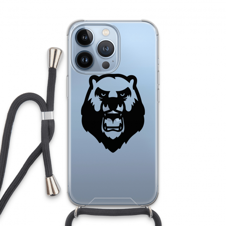 Angry Bear (black): iPhone 13 Pro Transparant Hoesje met koord