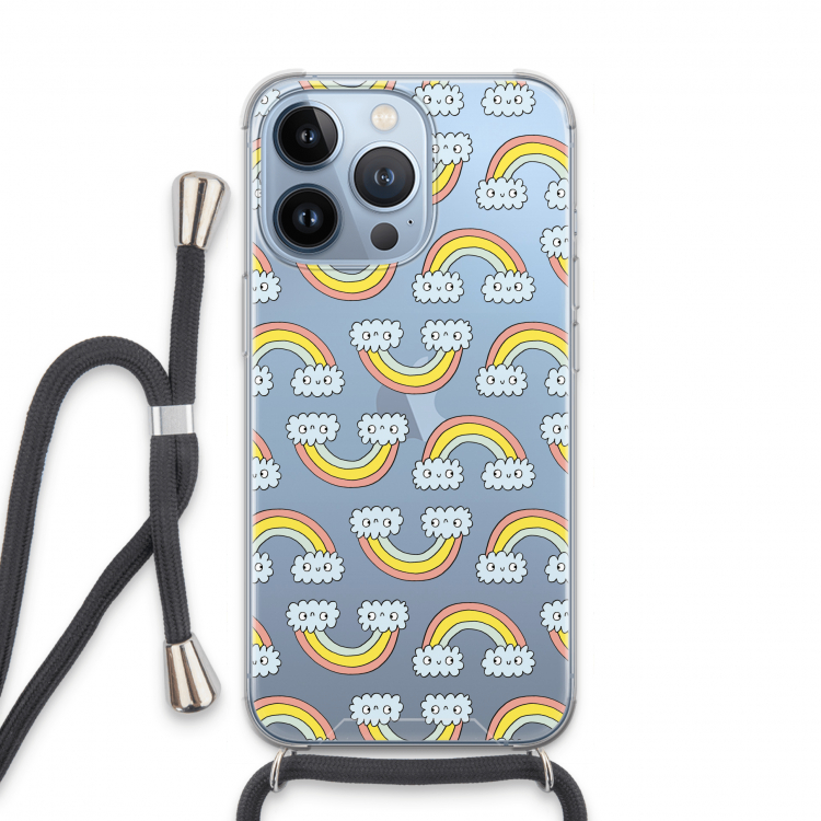 Regenboog: iPhone 13 Pro Transparant Hoesje met koord