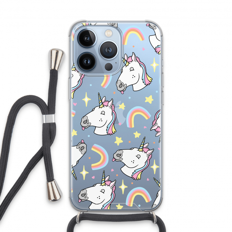Rainbow Unicorn: iPhone 13 Pro Transparant Hoesje met koord