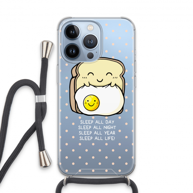 Sleep All Day: iPhone 13 Pro Transparant Hoesje met koord
