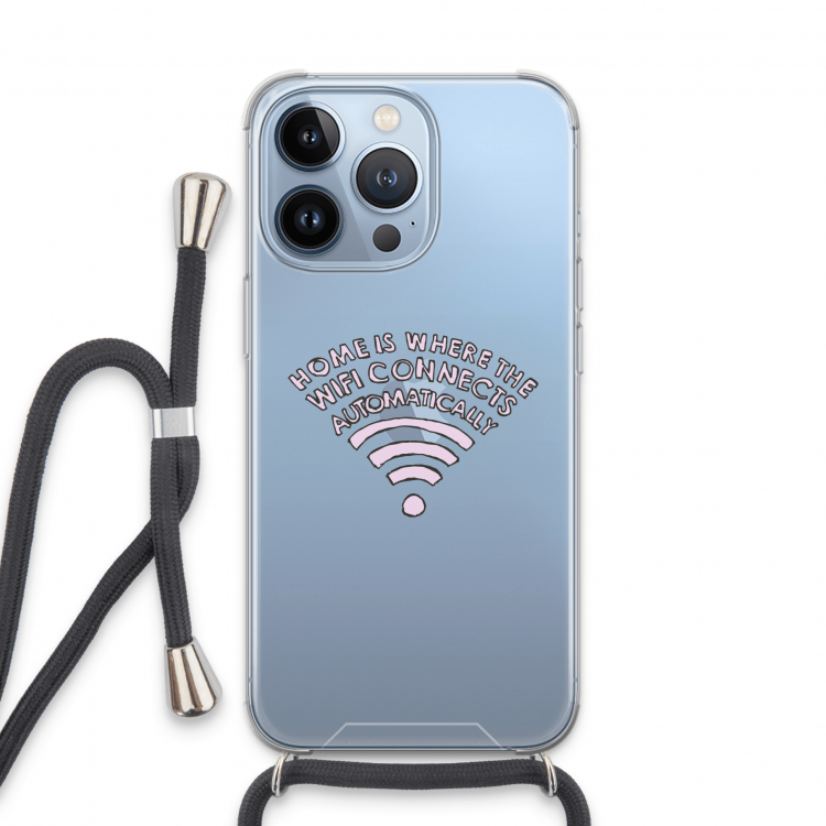Home Is Where The Wifi Is: iPhone 13 Pro Transparant Hoesje met koord