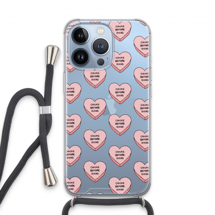 Chicks before dicks: iPhone 13 Pro Transparant Hoesje met koord