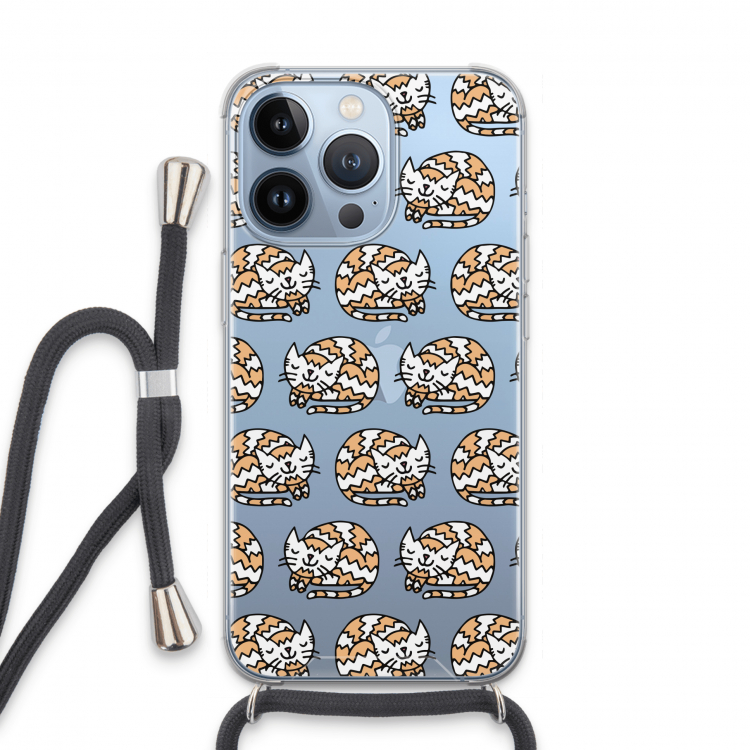 Slapende poes: iPhone 13 Pro Transparant Hoesje met koord