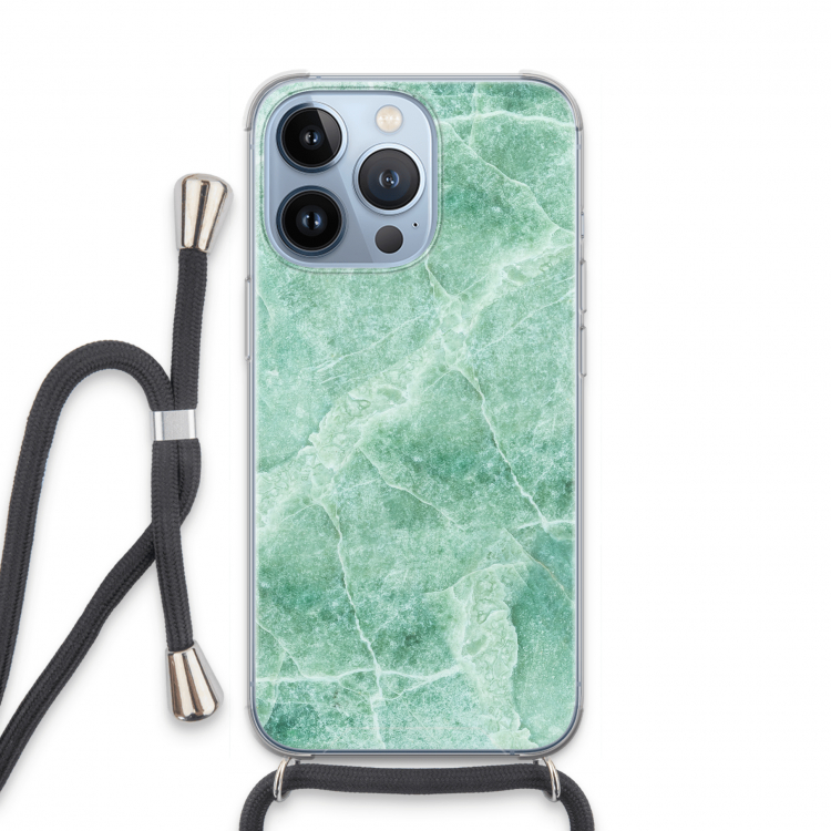 Groen marmer: iPhone 13 Pro Transparant Hoesje met koord