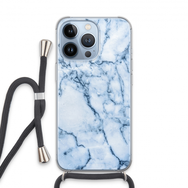 Blauw marmer: iPhone 13 Pro Transparant Hoesje met koord