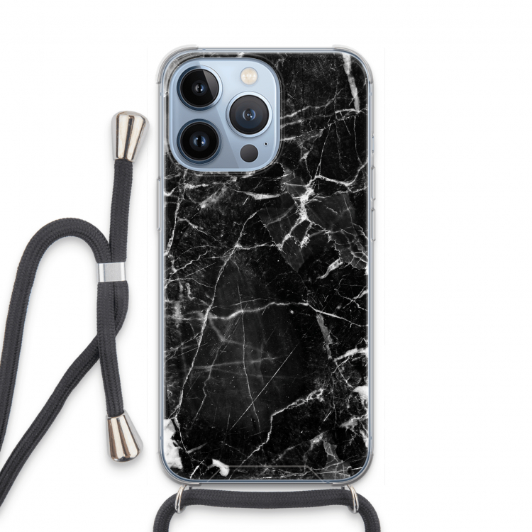 Zwart Marmer 2: iPhone 13 Pro Transparant Hoesje met koord